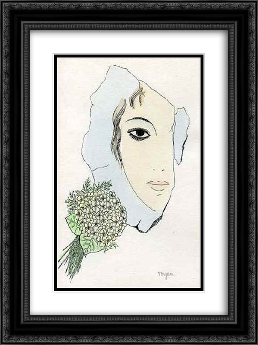 A Lady with the Violets 18x24 Black Ornate Wood Framed Art Print Poster with Double Matting by Toyen