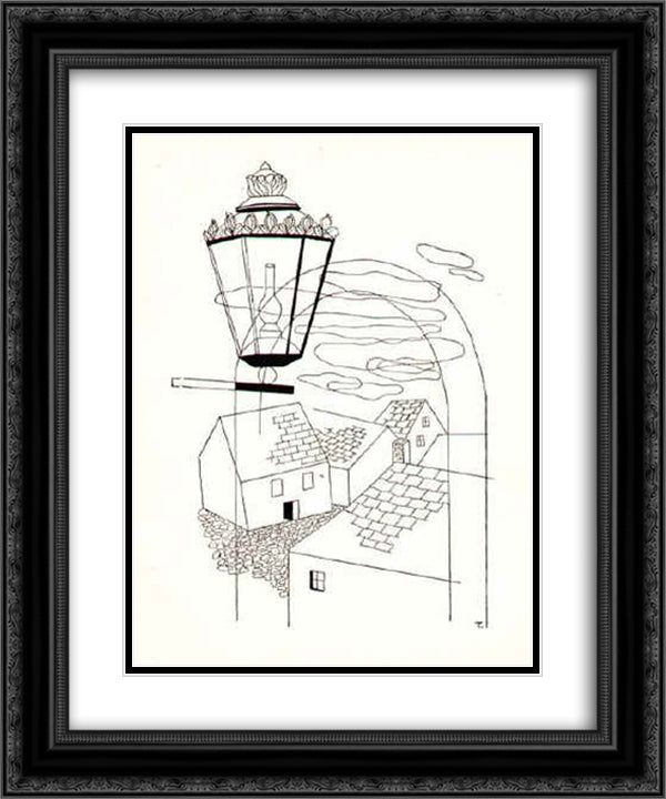 A Lantern 20x24 Black Ornate Wood Framed Art Print Poster with Double Matting by Toyen