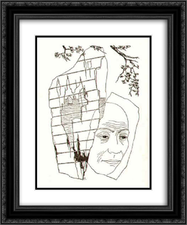 A Mother and Sons 20x24 Black Ornate Wood Framed Art Print Poster with Double Matting by Toyen