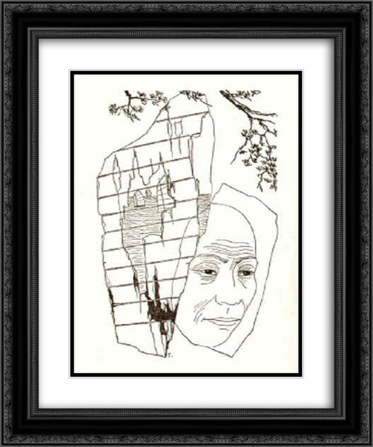 A Mother and Sons 20x24 Black Ornate Wood Framed Art Print Poster with Double Matting by Toyen