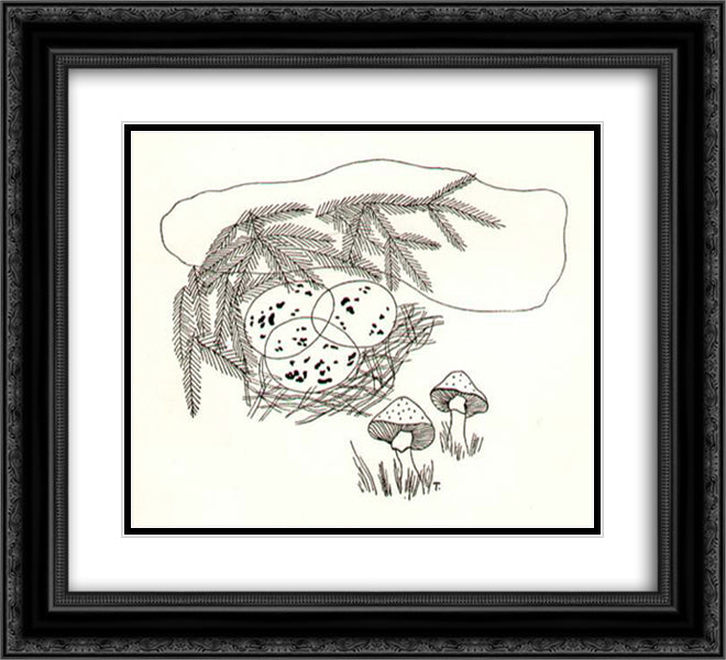 A Nest in the Branches 22x20 Black Ornate Wood Framed Art Print Poster with Double Matting by Toyen