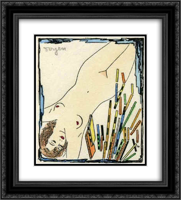 A Reader 20x22 Black Ornate Wood Framed Art Print Poster with Double Matting by Toyen