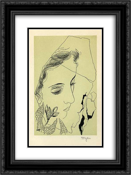 A Starry - Eyed Girl with a Flower 18x24 Black Ornate Wood Framed Art Print Poster with Double Matting by Toyen