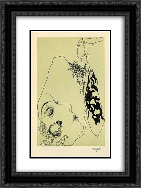 A Starry - Eyed Girl with the Rose 18x24 Black Ornate Wood Framed Art Print Poster with Double Matting by Toyen