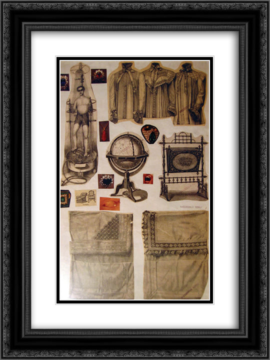 Collage 18x24 Black Ornate Wood Framed Art Print Poster with Double Matting by Toyen