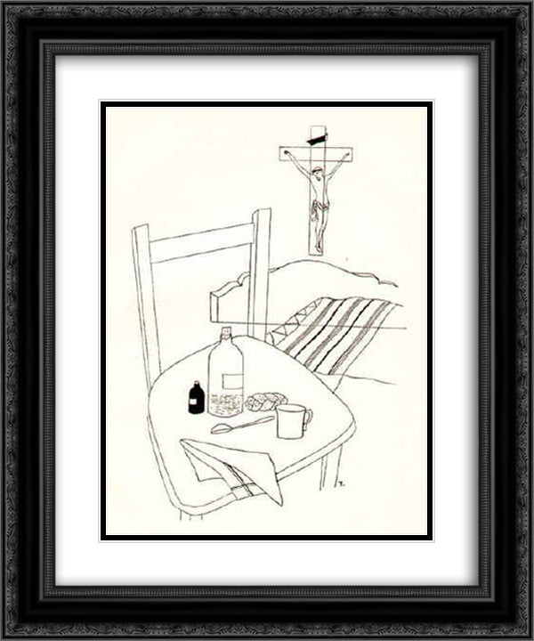 Still Life with serviete 20x24 Black Ornate Wood Framed Art Print Poster with Double Matting by Toyen