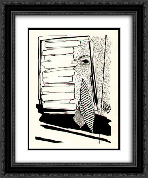 The Face Behind the Window 20x24 Black Ornate Wood Framed Art Print Poster with Double Matting by Toyen