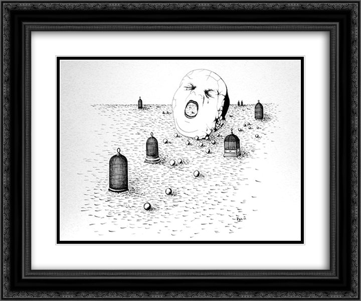 The Shooting Gallery IV 24x20 Black Ornate Wood Framed Art Print Poster with Double Matting by Toyen