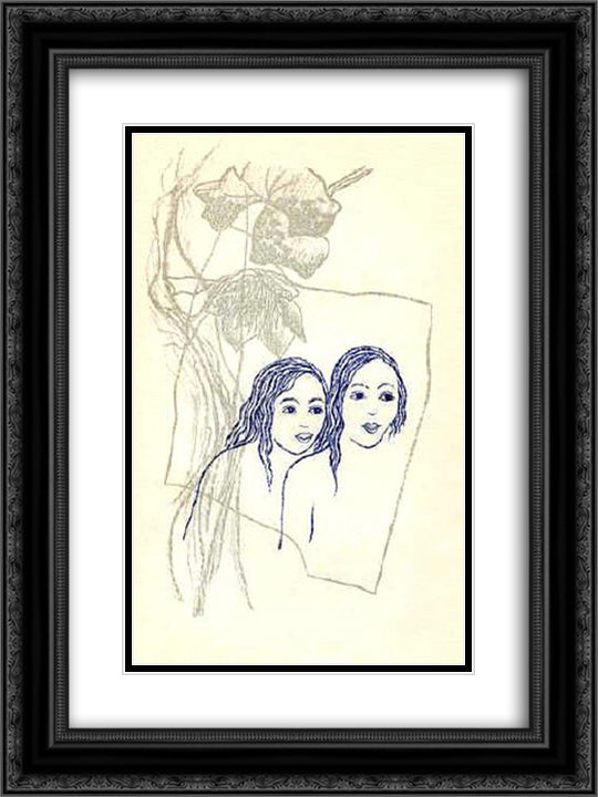 Two Girls with Flowers 18x24 Black Ornate Wood Framed Art Print Poster with Double Matting by Toyen