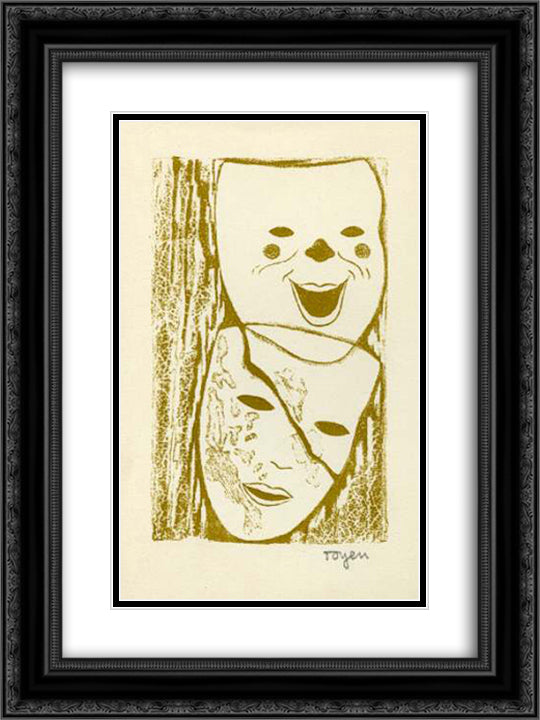 Two Masks 18x24 Black Ornate Wood Framed Art Print Poster with Double Matting by Toyen