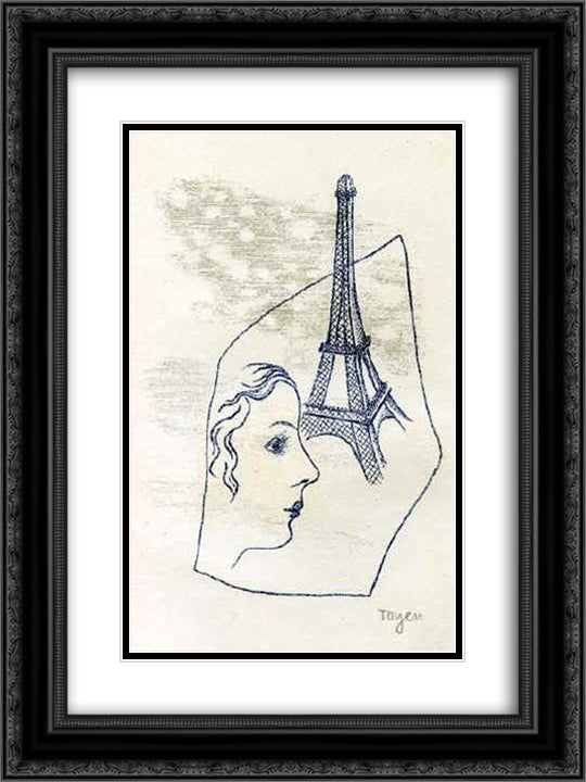 Under the Eiffel Tower 18x24 Black Ornate Wood Framed Art Print Poster with Double Matting by Toyen