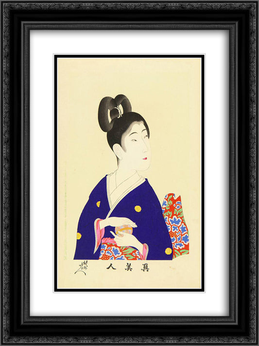 A beauty holding a ball 18x24 Black Ornate Wood Framed Art Print Poster with Double Matting by Toyohara, Chikanobu