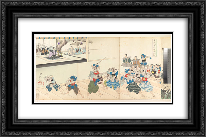 Chiyoda Castle (Album of Men) 24x16 Black Ornate Wood Framed Art Print Poster with Double Matting by Toyohara, Chikanobu