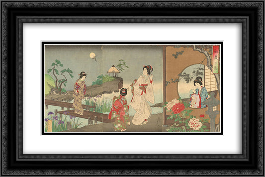 Garden in Early Summer 24x16 Black Ornate Wood Framed Art Print Poster with Double Matting by Toyohara, Chikanobu