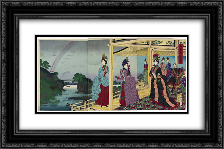 Illustration of the Garden Refreshed after the Rain 24x16 Black Ornate Wood Framed Art Print Poster with Double Matting by Toyohara, Chikanobu