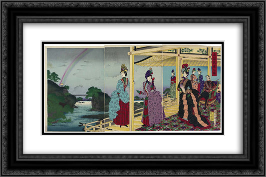 Illustration of the Garden Refreshed after the Rain 24x16 Black Ornate Wood Framed Art Print Poster with Double Matting by Toyohara, Chikanobu