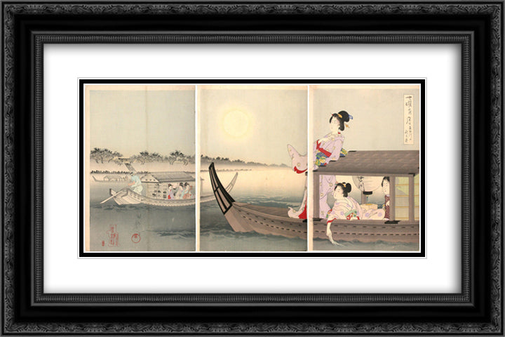 Monday autumn moon over Sumida River 24x16 Black Ornate Wood Framed Art Print Poster with Double Matting by Toyohara, Chikanobu