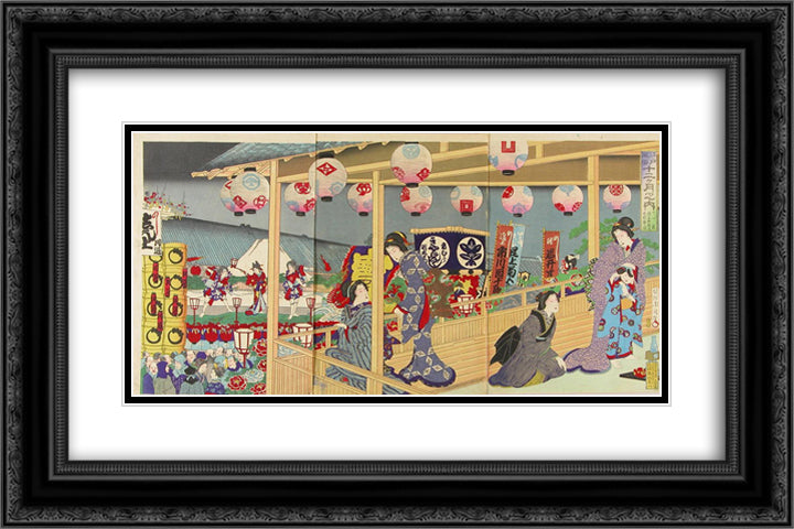 November performance at Saruwakacho 24x16 Black Ornate Wood Framed Art Print Poster with Double Matting by Toyohara, Chikanobu