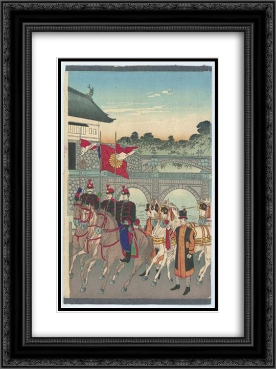 Promulgation of the Constitution 18x24 Black Ornate Wood Framed Art Print Poster with Double Matting by Toyohara, Chikanobu