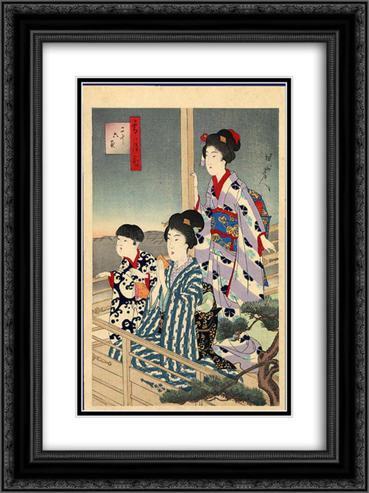 Viewing from a balcony 18x24 Black Ornate Wood Framed Art Print Poster with Double Matting by Toyohara, Chikanobu