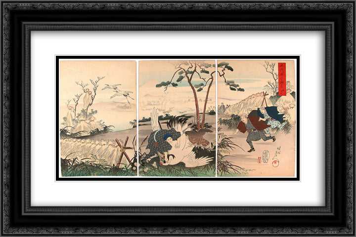 Visit at the crane hunt 24x16 Black Ornate Wood Framed Art Print Poster with Double Matting by Toyohara, Chikanobu
