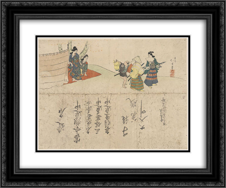 Cherry blossom viewing during the Genroku period 24x20 Black Ornate Wood Framed Art Print Poster with Double Matting by Hokkei, Toyota