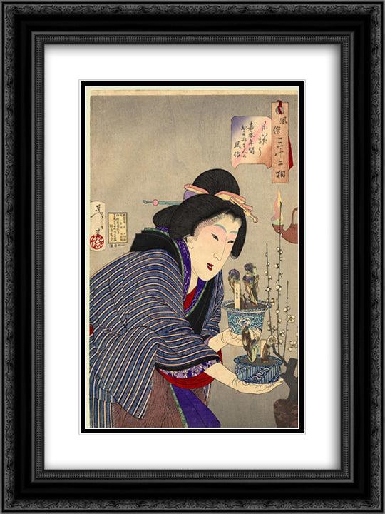 Looking as if she wants to change - The appearance of a proprietress of the Kaei era 18x24 Black Ornate Wood Framed Art Print Poster with Double Matting by Yoshitoshi, Tsukioka