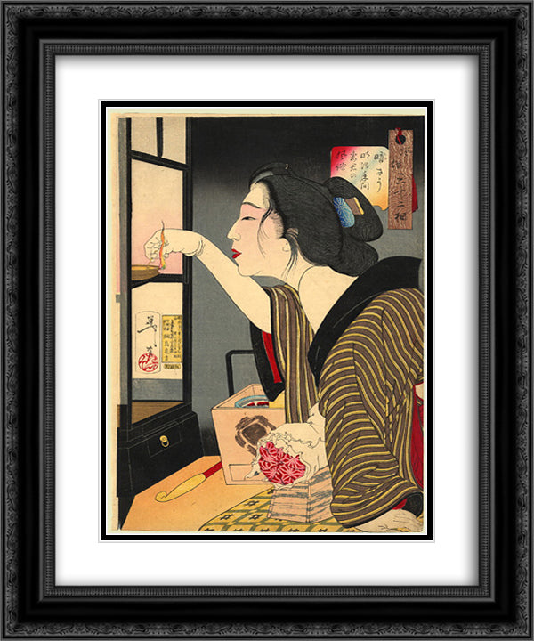 Looking dark - The appearance of a wife during the Meiji era 20x24 Black Ornate Wood Framed Art Print Poster with Double Matting by Yoshitoshi, Tsukioka