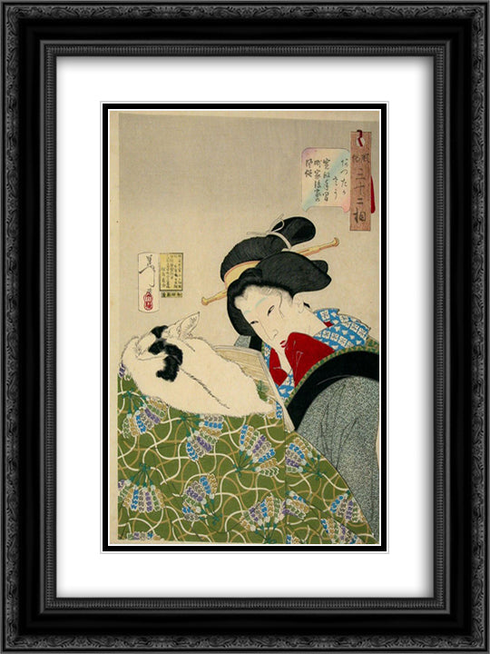 Looking warm - The Appearance of an Urban Widow of the Kansei era 18x24 Black Ornate Wood Framed Art Print Poster with Double Matting by Yoshitoshi, Tsukioka