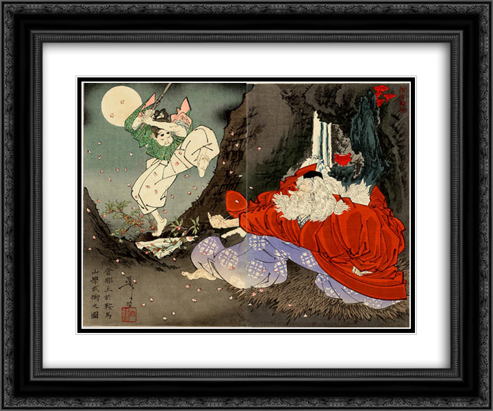 Sojobo Instructs Yoshitsune in the Sword 24x20 Black Ornate Wood Framed Art Print Poster with Double Matting by Yoshitoshi, Tsukioka