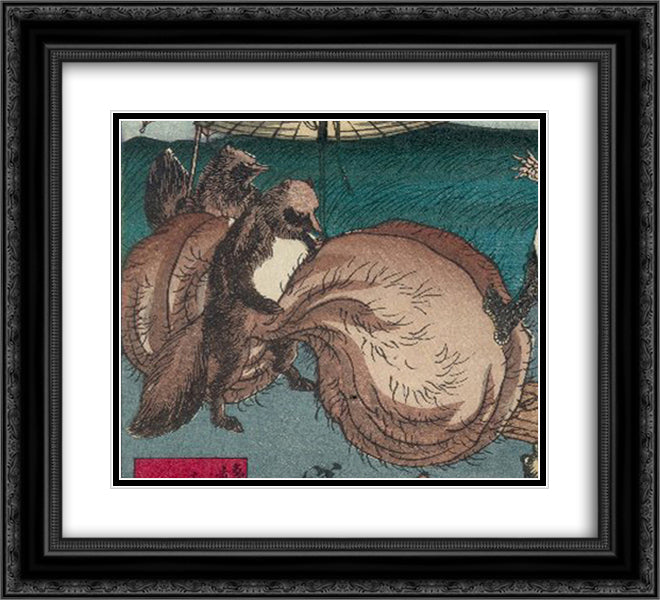Tanuki 22x20 Black Ornate Wood Framed Art Print Poster with Double Matting by Yoshitoshi, Tsukioka