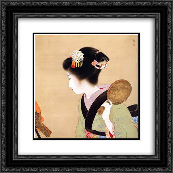 Coiffure (Oshidori-mage) 20x20 Black Ornate Wood Framed Art Print Poster with Double Matting by Shoen, Uemura