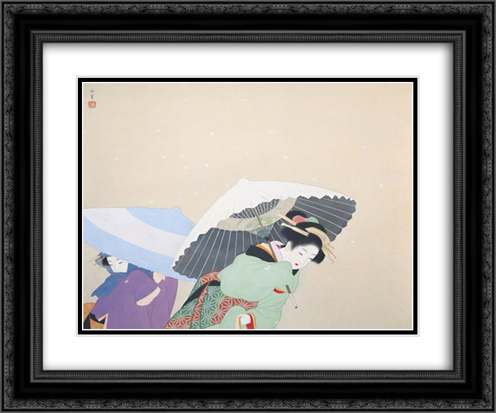 Snowflakes 24x20 Black Ornate Wood Framed Art Print Poster with Double Matting by Shoen, Uemura