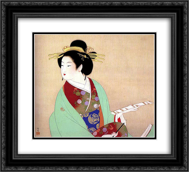 unknown title (Bijinga) 22x20 Black Ornate Wood Framed Art Print Poster with Double Matting by Shoen, Uemura