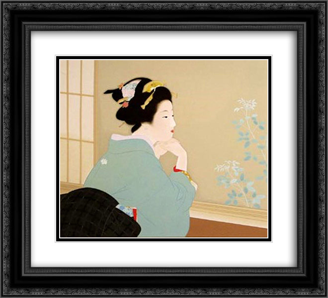 Young Leaves 22x20 Black Ornate Wood Framed Art Print Poster with Double Matting by Shoen, Uemura