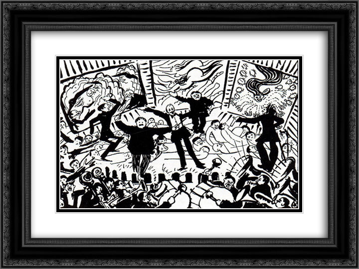 A Futurist Evening in Milan 24x18 Black Ornate Wood Framed Art Print Poster with Double Matting by Boccioni, Umberto
