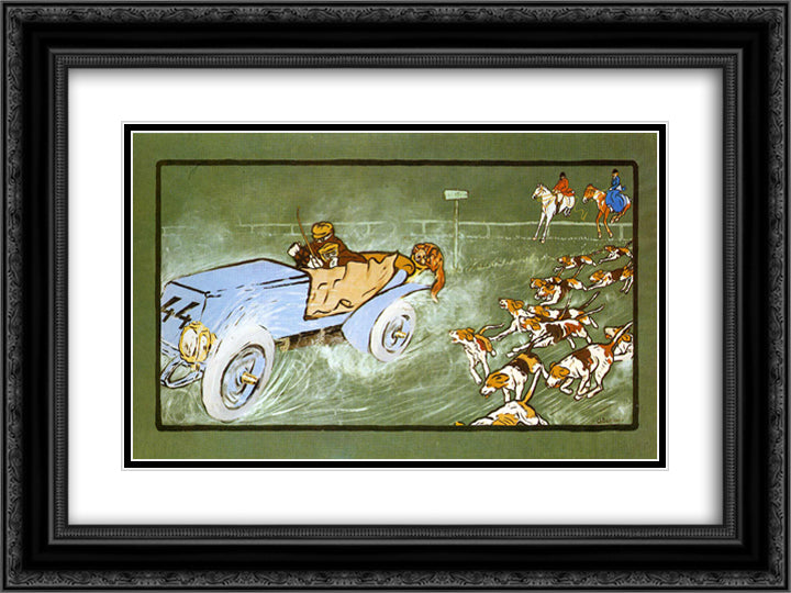 Car and Hunting Fox 24x18 Black Ornate Wood Framed Art Print Poster with Double Matting by Boccioni, Umberto