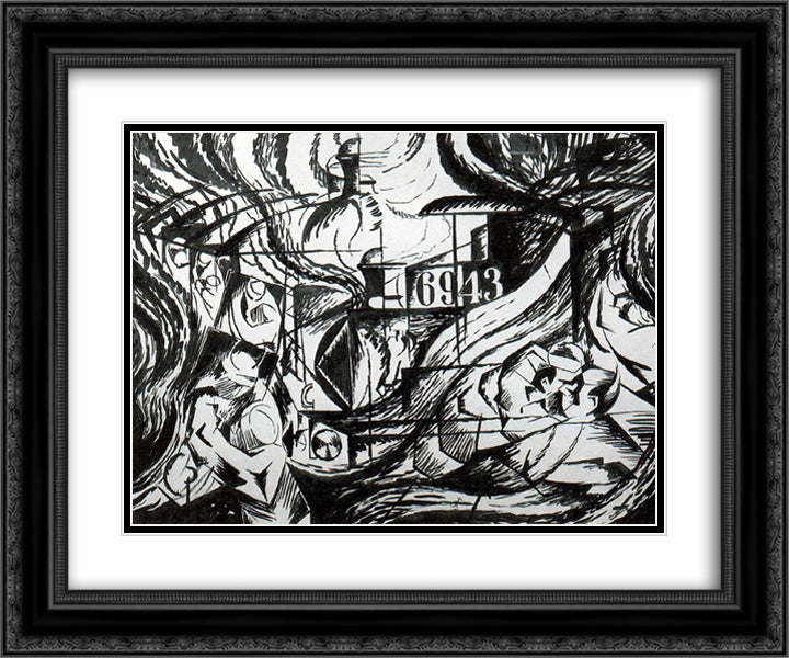 Drawing After 'States of Mind The Farewells' 24x20 Black Ornate Wood Framed Art Print Poster with Double Matting by Boccioni, Umberto