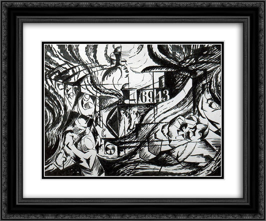 Drawing After 'States of Mind The Farewells' 24x20 Black Ornate Wood Framed Art Print Poster with Double Matting by Boccioni, Umberto