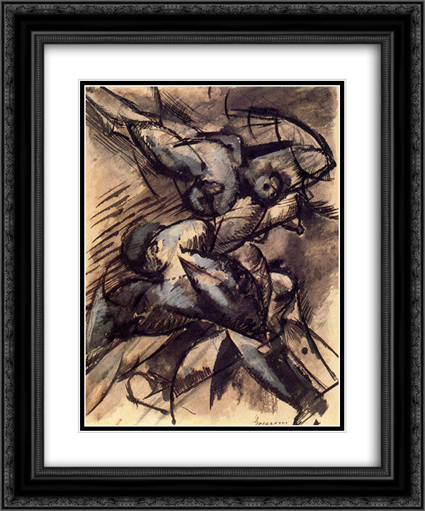 Dynamic Decomposition 20x24 Black Ornate Wood Framed Art Print Poster with Double Matting by Boccioni, Umberto