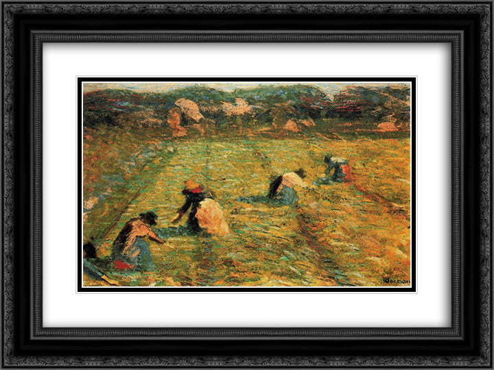 Farmers at work (Risaiole) 24x18 Black Ornate Wood Framed Art Print Poster with Double Matting by Boccioni, Umberto