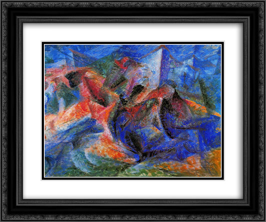 Horse+Rider+Houses 24x20 Black Ornate Wood Framed Art Print Poster with Double Matting by Boccioni, Umberto