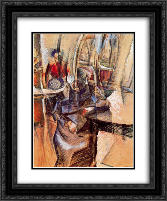 Interior with Two Female Figures 20x24 Black Ornate Wood Framed Art Print Poster with Double Matting by Boccioni, Umberto