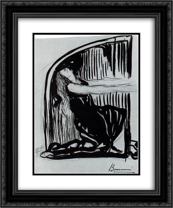 Kneeling Allegorical Figure 20x24 Black Ornate Wood Framed Art Print Poster with Double Matting by Boccioni, Umberto