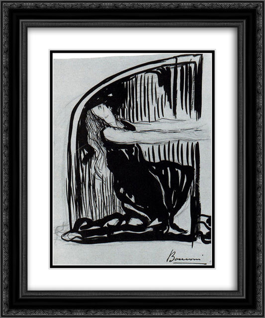 Kneeling Allegorical Figure 20x24 Black Ornate Wood Framed Art Print Poster with Double Matting by Boccioni, Umberto