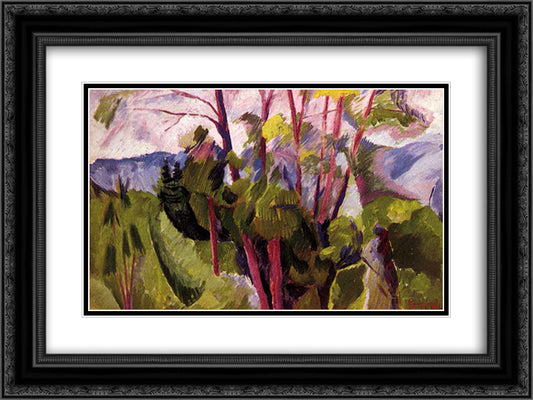 Landscape (mountains) 24x18 Black Ornate Wood Framed Art Print Poster with Double Matting by Boccioni, Umberto