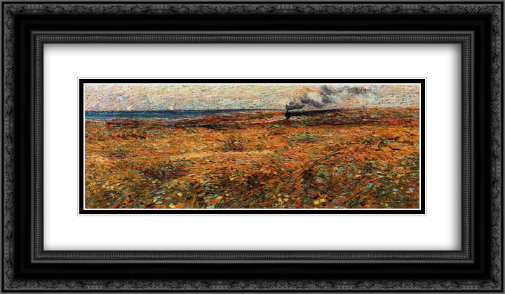 Passing Train 24x14 Black Ornate Wood Framed Art Print Poster with Double Matting by Boccioni, Umberto