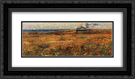 Passing Train 24x14 Black Ornate Wood Framed Art Print Poster with Double Matting by Boccioni, Umberto
