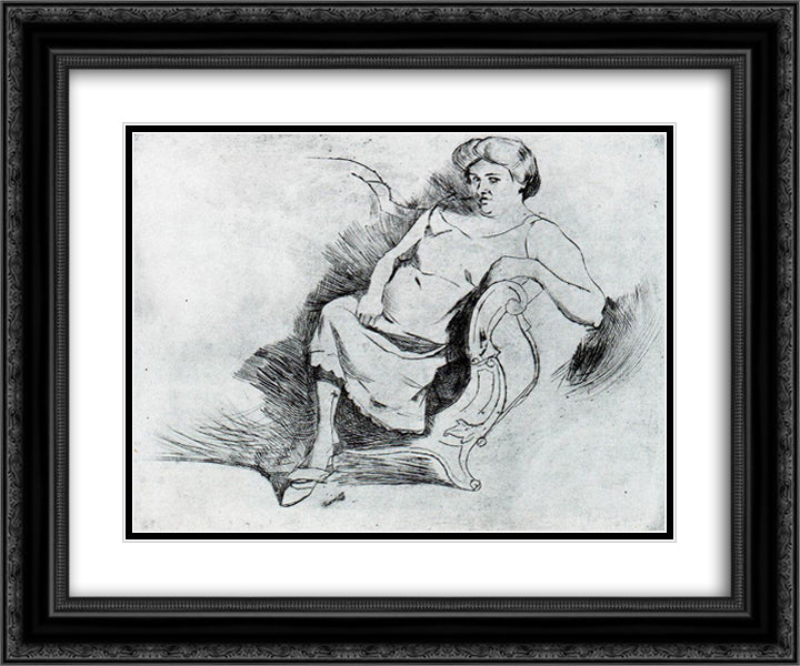 Seated woman 24x20 Black Ornate Wood Framed Art Print Poster with Double Matting by Boccioni, Umberto