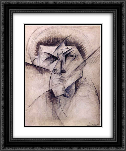 Study for sculpture 'Empty and full abstracts of a head' 20x24 Black Ornate Wood Framed Art Print Poster with Double Matting by Boccioni, Umberto